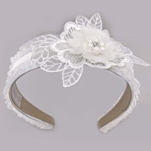 Handmade Bridal Lace Flower Wedding Headband 1in Wide For Women Girls Bridesmaid
